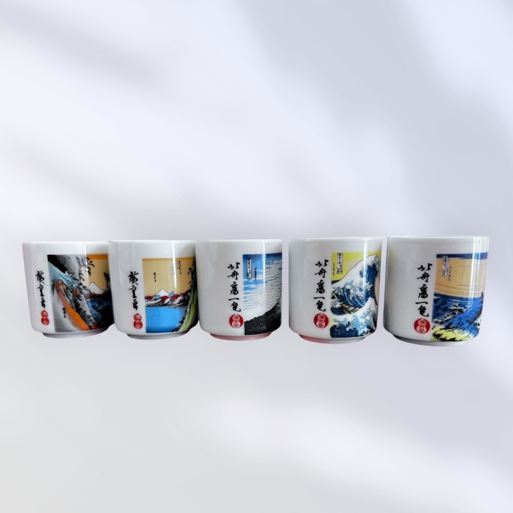 Tokaido Guinomi Vintage Sake Porcelain Ceramic Cup Set of 5 In Box EUC - Picture 15 of 16